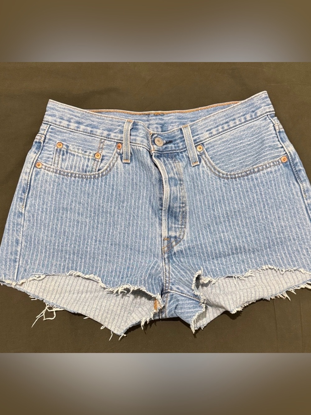 Levi High-Rise Light Blue Striped Denim Shorts